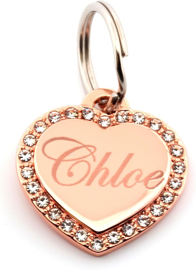 Custom Engraved Personalized Rose Gold-Plated Small Heart Rhinestones Pet Jewelry Dog Cat ID Tag