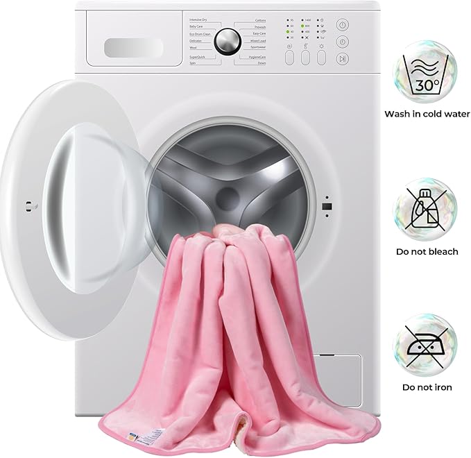 Sunheir Waterproof Blanket for Queen Size Bed - 90"x86" Soft Reversible Sherpa Fleece Flannel Dog Blankets for Large Dogs, Pet Blanket for Bed, Couch, Soft Plush Furniture Protector, Pink