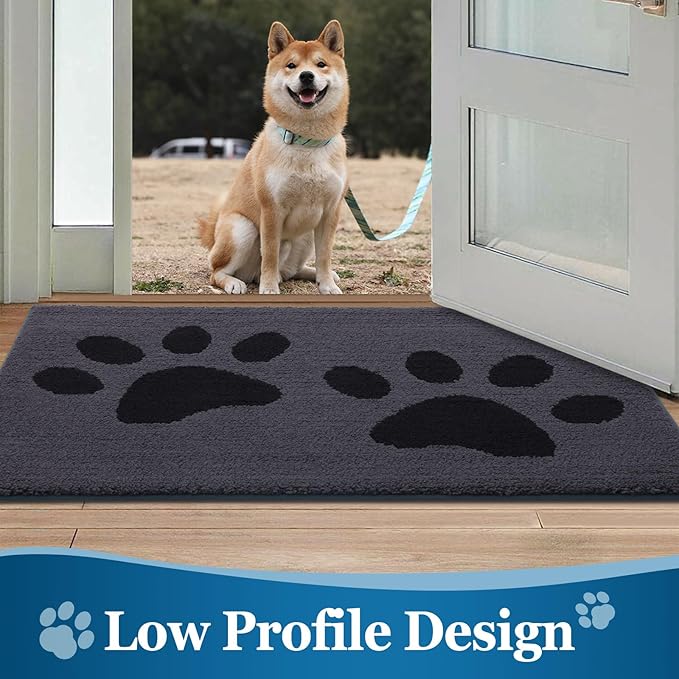 Buganda Dog Door Mat for Muddy Paws, Absorbent Dirt Trapper Washable Indoor Doormats, Non Slip Low-Profile Mud Mat for Dogs, Front Entrance Doormat for Inside Floor (36x24 Inches, Black)