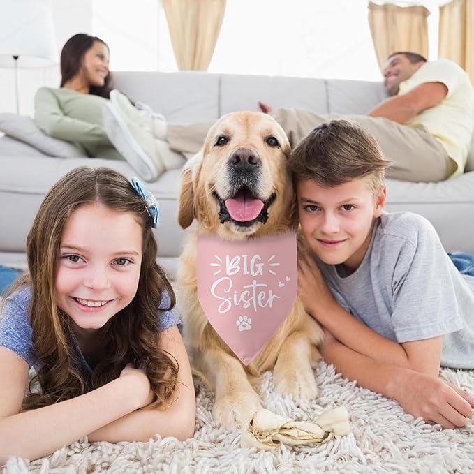 Big Sister Dog Bandana Pregnancy Announcement Gender Reveal Baby Announcement Photo Props Dog Scarf Accessories Girl Pink Pet Bandanas for Large Medium Small Dogs