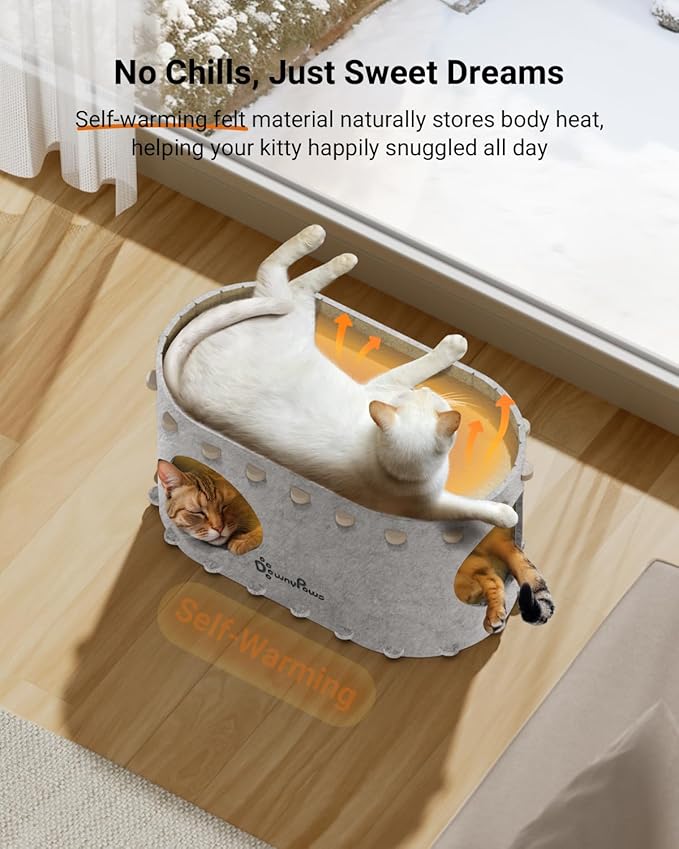 DownyPaws Cat House for Indoor Cats, Cat Bed Cave for Multiple & Large Cats Up to 22 Lbs, Scratch Resistant Peekaboo Cat Caves, Foldable Tunnel Enclosed Bed, PeekaPurr, Marble