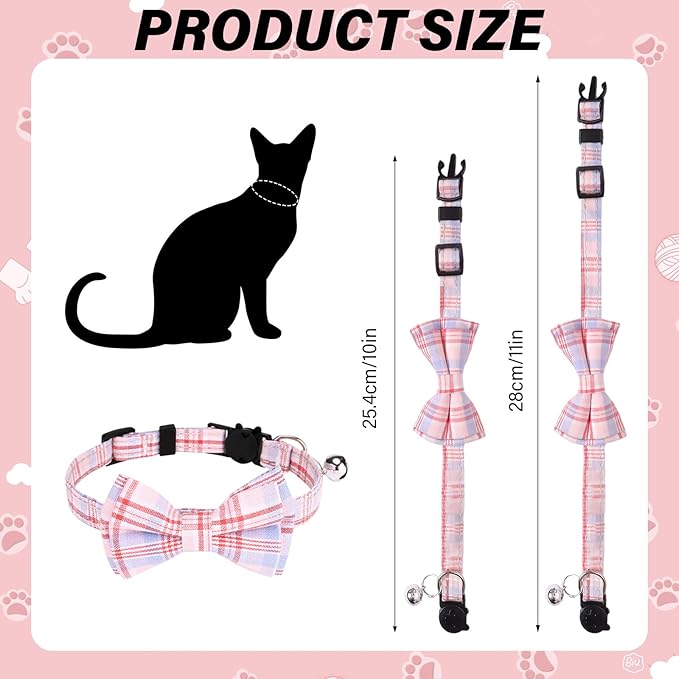 10 Pcs Cat Collar Breakaway with Bow Tie and Bell Kitten Collars Removable Bowtie Plaid Cat Collar for Cats Kittens Puppy (Fashion)