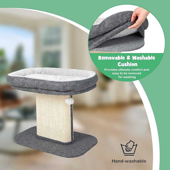 Tangkula Cat Tree for Indoor Cats, 2-Tier Cat Tower with Top Perch & Sisal Scratching Panel & Jingling Fur Ball Toy, Cozy Cat Bed with Scratching Post, Modern Small Kitten Activity Center (Grey)