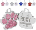 EDSG Cat Dog Tags Personalized for Pets, Dog Name Tags Cat Name ID Tag, Engraved Dog Tags Dog ID Tags Small Glitter Bling ID Tag Paw Print for Cat Pet Dog Puppy(Pink,Design 3)