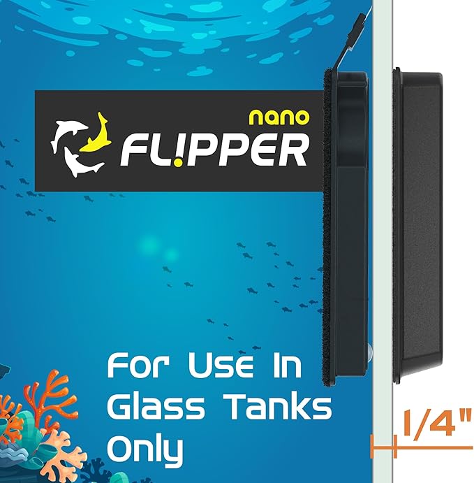 FLIPPER Nano Magnetic Aquarium Cleaner, 2 in 1 Flip Scrubber and Scraper with Strong Rare Earth Magnets for Algae Removal on Glass Tanks up to 1/4 inch (6 mm), for Freshwater and Saltwater Aquariums