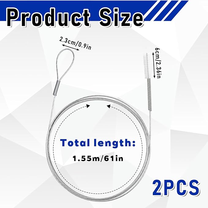 2 Pcs Long Tube Cleaner Brush, Extra Long Pipe Tube Cleaner Flexible Longs Drain Brush Bristles Drain Cleaning Brushes 55 Inch Nylon Spring Aquarium Filter Brushes for Home Kitchen Automotive