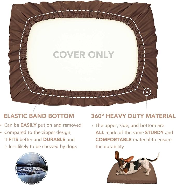 Dog Bed Cover Waterproof Replacement Machine Washable Covers for 20x15 Inch Dog Bed Heavy Duty Scratch Resistant Mattress Protector Pet Bed Cover Only Brown