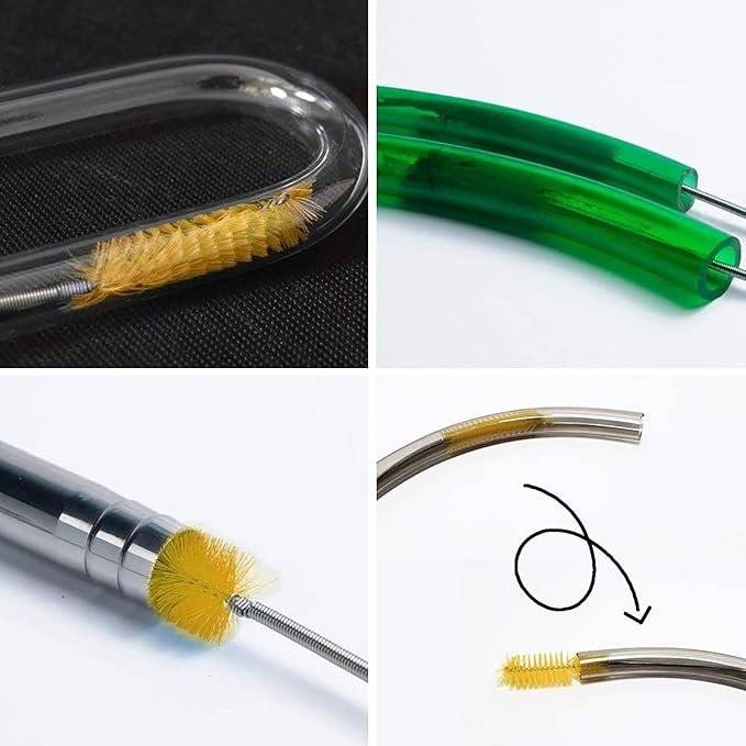 Flexible Drain Brush, Nylon Cleaner Double Ended Elastic Hose Pipe 67-inch and 2 PCS 8.2-inch Straw Cleaning Brush (Yellow)