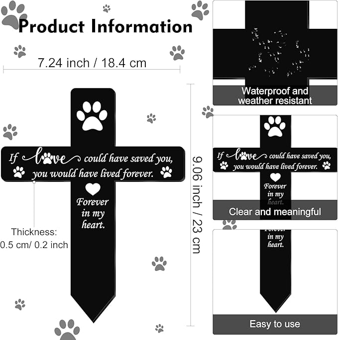 Unittype Pet Grave Marker Memorial Gifts Pet Loss Stake Memorial Plaques for Outdoors Garden Decoration Waterproof Acrylic Grave Marker Cemetery Black Sympathy Garden Stake(Dog)