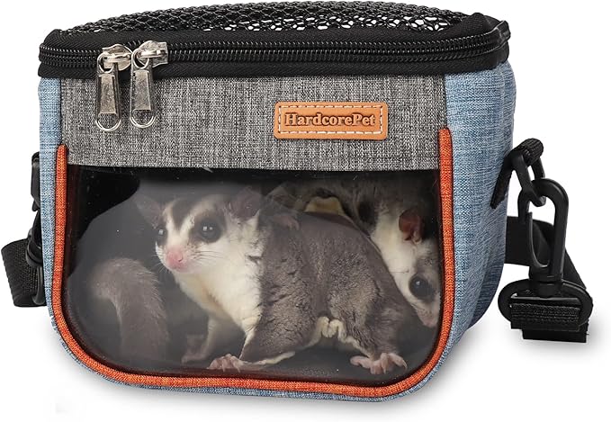 Sugar Glider Carrier Bag, Transparent Breathable Travel Bag for Hamster, Gecko,Baby Hedgehog, Transport Pouch with Breathable Mesh Top (Blue)