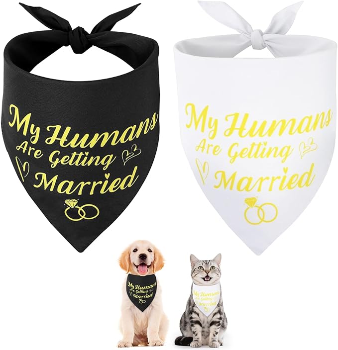 SZEE Wedding Decorations for Pets, 2 Pack My Humans are Getting Married Dog Bandanas, Engagement Party Decorations, Wedding or Engagement Gift for Couples, Dog Wedding Bandanas (Gold, S)