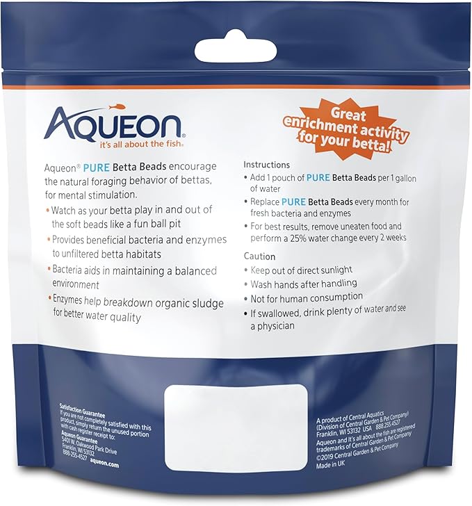 Aqueon PURE Betta Beads, Water Care for Unfiltered Aquariums, Maintains Clear Water and Helps Breakdown Organic Sludge, Black & White
