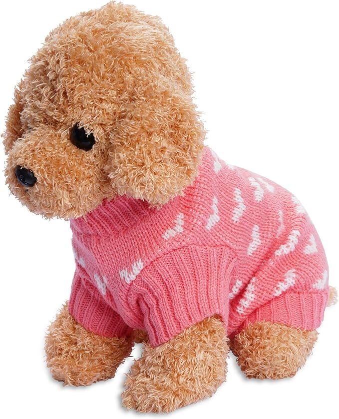 Dxhycc Dog Knitted Sweater Dog Heart Sweater Puppy Sweater Warm Soft Pet Holiday Clothes for Large Cats and Dogs (Pink, L)