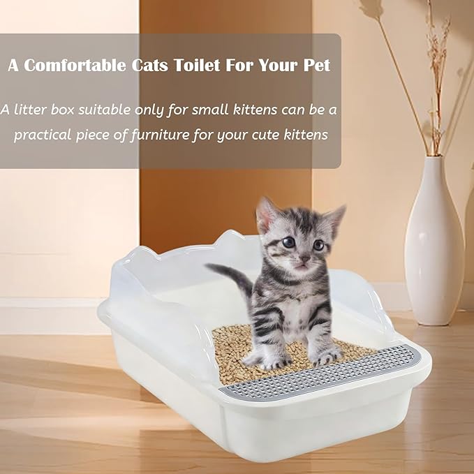 kathson Open Cat Litter Box with High Side,Anti-Splashing Cats Litter Pan,Kitten Toilet with Litter Sifting Scoop,Semi-Enclosed Removable Kittens Litter for Boxes Easy to Clean No Odor 11×17×7 inches