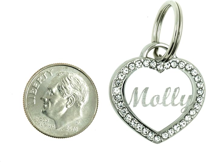 Custom Engraved Personalized Stainless Steel Small Heart Rhinestones Dog Cat Pet ID Jewelry Bling Tag