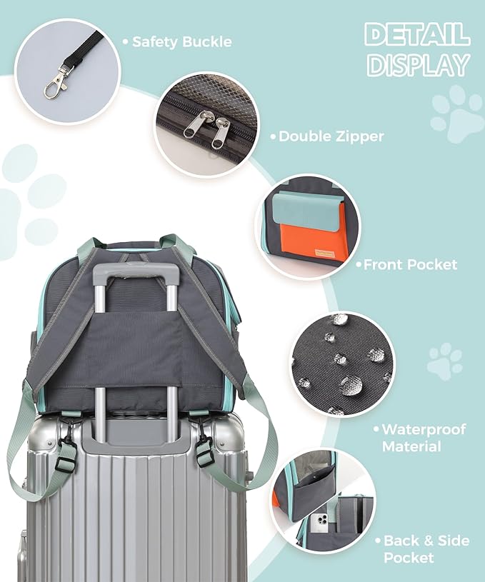 Expandable Cat & Small Dog Carrier Backpack, Soft-Sided Airline-Approved Pet Travel Bag with Dual-Side Expansion, Under-Seat Fit, Breathable Mesh, for Hiking, Vet Visits & Trips (Up to 22 lbs)