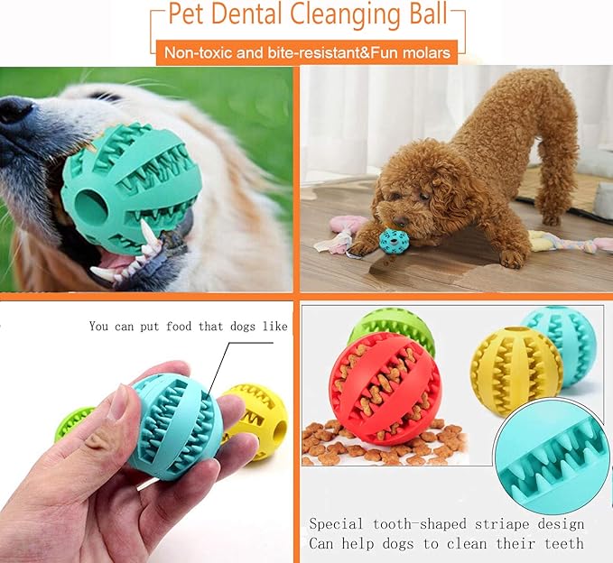 Sunglow 2 Pack Dog Toy Ball，Nontoxic Bite Resistant Teething Toys Balls for Small/Medium/Large Dog and Puppy Cat, Dog Pet Food Treat Feeder Chew Tooth Cleaning Ball Exercise Game IQ Training