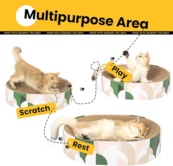 Cat Scratcher Cardboard,2 in 1 Oval Cat Scratch Pad Bowl for Indoor Kitty Grinding Claw,Round Kittens Scratching Board Corrugated Lounge Pet Beds&Furniture Protector for Couch&Carpets&Sofas