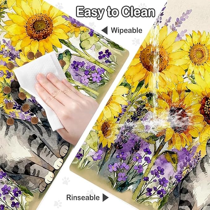 Dog Food Mat for Pet Cat Food Mat, Sunflower Absorbent Quick Dry Dog Bowl Mats for Food and Water, Non-Slip Cat Pet Feeding Mats for Floor Placemats 12"x20"