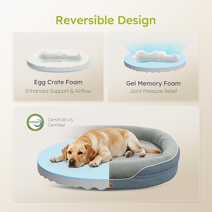 Jumbo Orthopedic Dog Bed, Big Dog Beds for Extra Large Sized Dogs with Full-Surround Bolsters, Dual-Sided Dog Cooling Bed with Memory Foam, Washable Pet Sofa Couch with Nonslip Bottom, Dark Grey