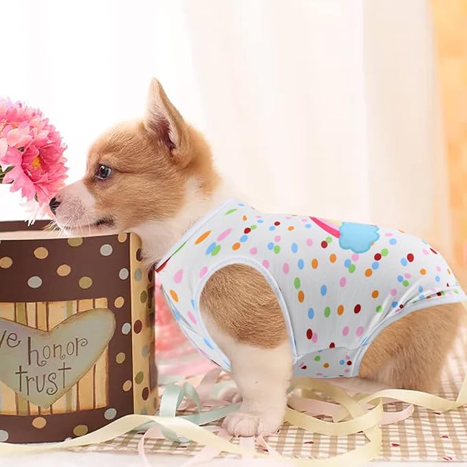 4Pcs Cat and Dog Shirts - Polka Dot Vest, Stripe Sleeveless T-Shirt, Pet Soft Breathable Clothes for Small Medium Puppy Kitten M