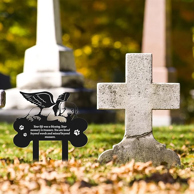 Metal Pet Grave Markers Dog, Dog Memorial Grave Markers Outdoor, Garden Plaque Decorations for Cemetery Pets (8 X 12 Inches)
