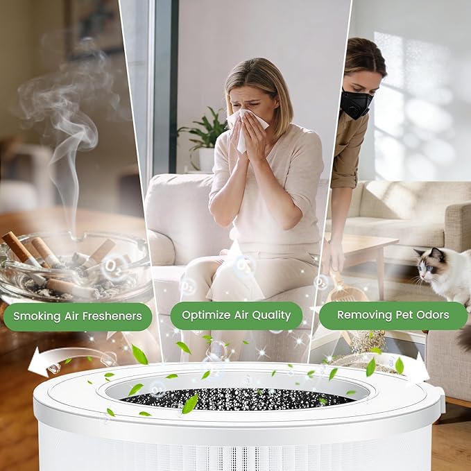 Air Purifiers for Home Large Room Up to 1750ft²,3-in-1 Filter with Sleep Mode,Air Purifier with Aromatherapy Diffuser for Office,Living Room,Bedroom,Remove Smoke Odor,Home Pets,Grey Black
