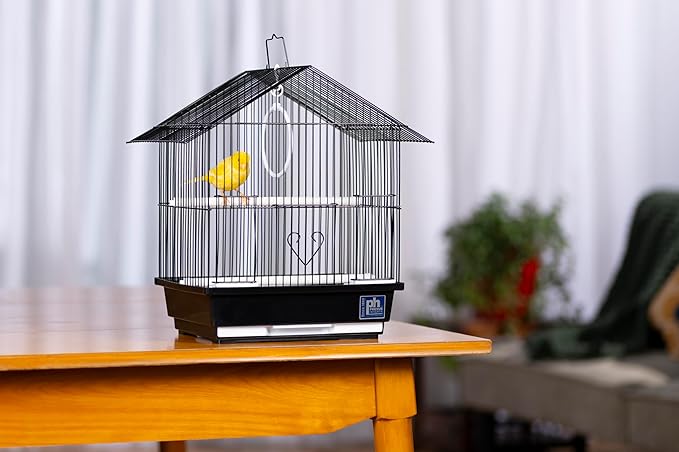 Prevue Pet Parakeet Manor Bird Cage with Handle - Versatile Carrier for Home or Travel, Small Bird Accessories, Easy Storage, Ideal for Canaries, Budgies, Finches, Parakeets, and More - Black