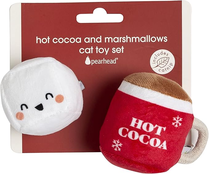 Pearhead Hot Cocoa Christmas Cat Toy Set, Holiday Pet Owner Gift, Holiday Must Have Accessories, Plush Rattle and Crinkle Holiday Cat Toys, Set of 2