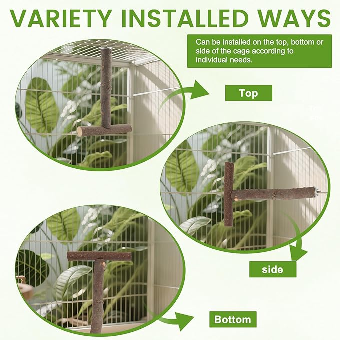 8PCS Natural Wood Bird Perches, Parrot Perch Stand & Chewing Toy with Multi-Branch & Rope, Cage Accessories for Parakeets, Conures, Cockatiels, Lovebirds, Budgies