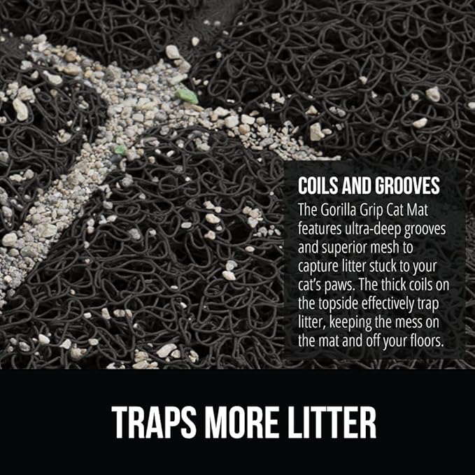 GORILLA GRIP Cat Litter Box Mat, Water Resistant, US Designed Kitty Litter Trapping Mats, Easy to Clean, Scatter Control, Less Mess and Clean Floors, Kitten Supplies for Indoor Cats 24x17 Black 2 Pack
