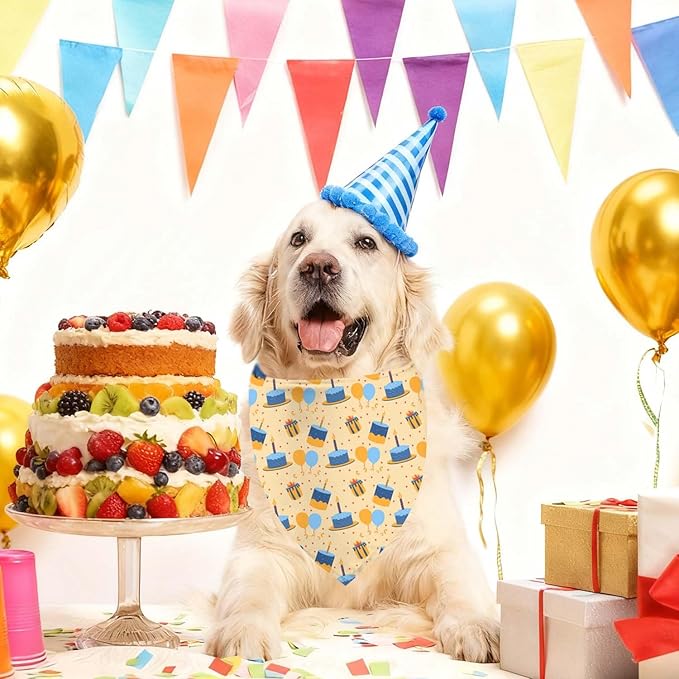 Birthday Dog Bandanas, Double Side Reversible Large Pet Bandanas, Adjustable Triangle Holiday Scarves for Dogs Girl Boy Pets