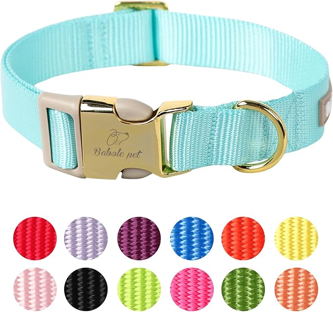Nylon Dog Collar - Adjustable Lake Blue Soft Webbing Dog Collars for Small Medium Large Dogs Boy Girl Puppy Collar with Safety Metal Buckle XS
