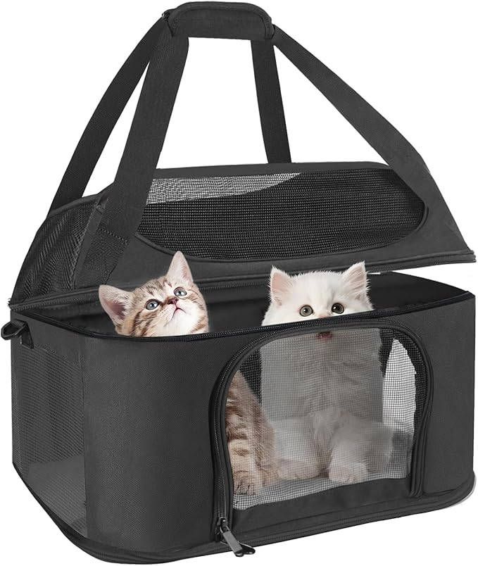 Premium Cat Carrier for Pets Up to 20 Lbs, Cat Travel Bag Soft-Sided Backpack Pet Carriers with Padded Shoulder Strap, Dog Carrier for Small Dogs Puppy Carry Airline Approved, Black