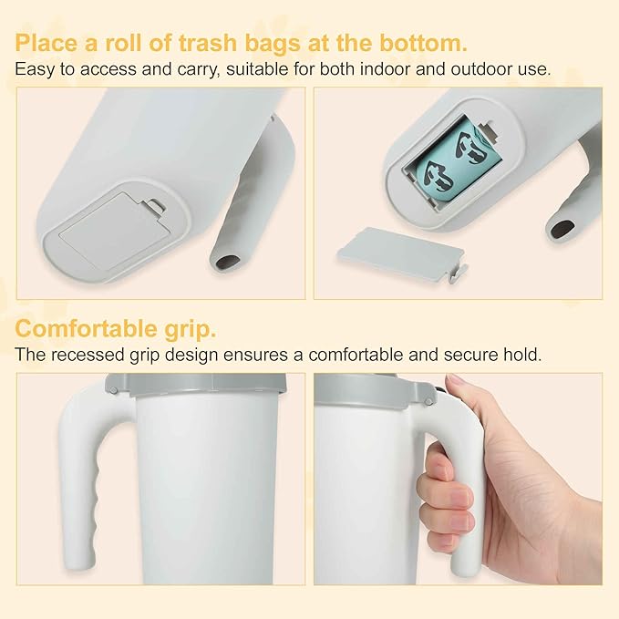 Cat Litter Scoop, Durable Litter Scooper with Refill Bags, Mess-Free Cat Litter Scooper, Convenient Scoop Holder Design, White, Grey
