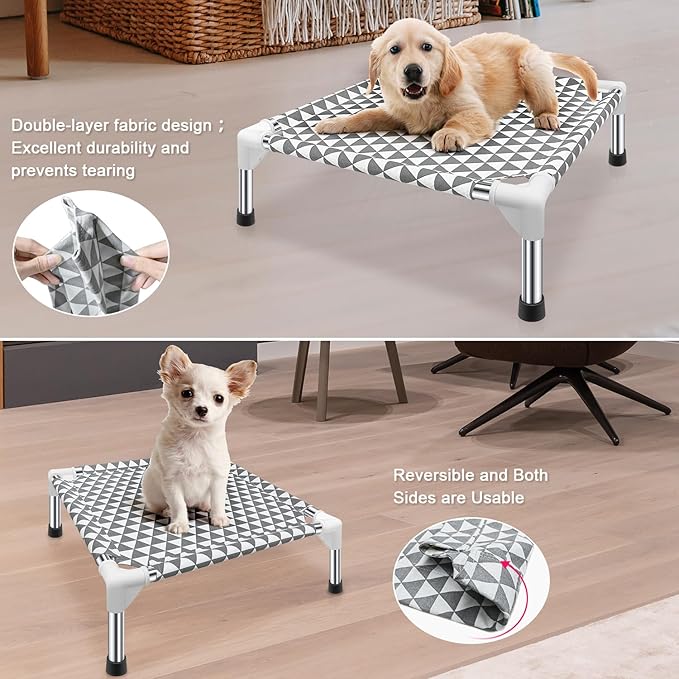 Elevated Outdoor Dog Bed Updated Raised Pet Cot Cooling Puppy Bed Lifted Dog Bed for Small Pets|Indoor Detachable Raised Dog Bed with Non-Slip Feet,Double-layer Cloth(S)