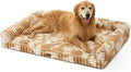 Cute Dog Bed for Extra Large Dogs, Faux Rabbit Fur Orthopedic Dog Bed with Sides, Removable Washable Cover & Waterproof Lining, Comfortable Pet Couch, Tie-Dye Brown (48" L x 35" W x 7.5" Th)