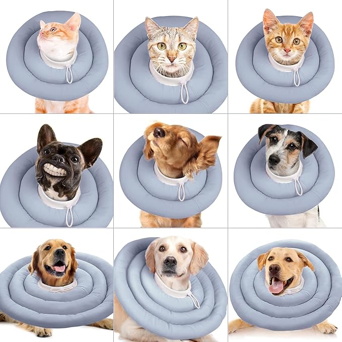 IDOMIK Dog Recovery Collar, Waterproof Soft Dog Cone After Surgery, Comfy Protective Elizabethan Collar Alternative for Dogs Cats, Adjustable Pet Neck Donut Cone Anti-Licking Biting Wounds,Blue,L