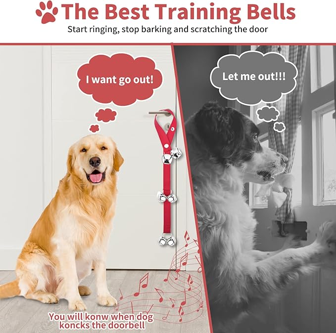 2 Pack Dog Doorbells, Pet Training Bells for Go Outside Potty Training and Communication Device Large Loud Dog Bell Cat Puppy Interactive Toys Adjustable Strap Door Bell (Red)