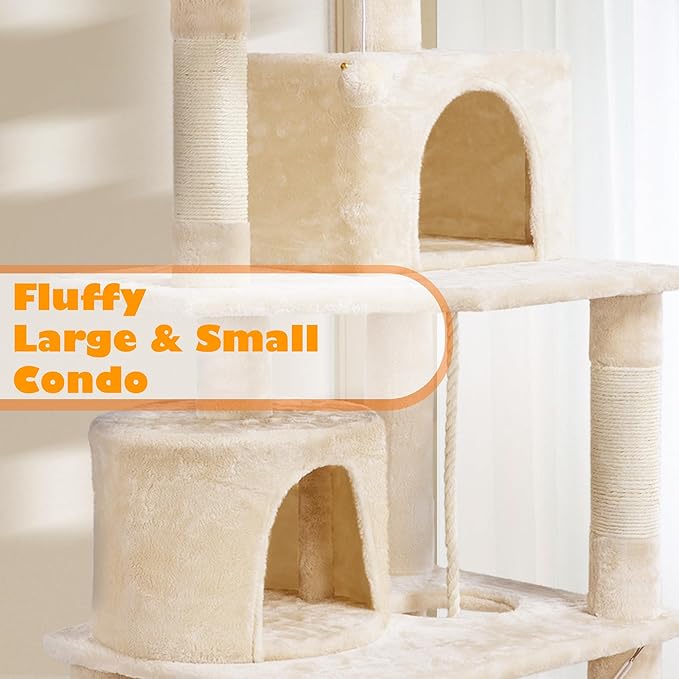 Topeakmart 62.2 inches Cat Tree with Double Condos, Scratching Posts & Hammock, Kitty Activity Tree Center Kitten Play House