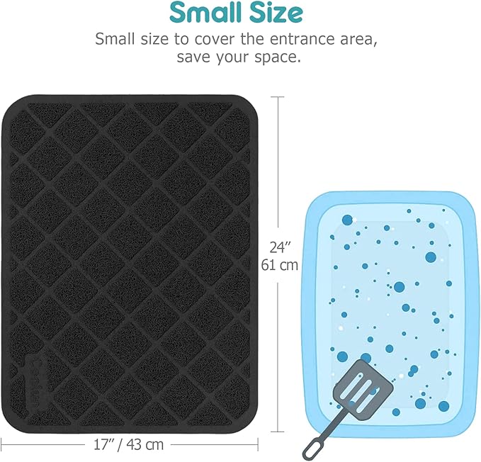 Cat Litter Mat Litter Trapping Mat, 24" x 17" Premium Durable PVC Grid Mesh with Scatter Control, Non-slip, Less Waste Cat Litter Box Mat, Soft on Kitty’s Paws, Urine Waterproof