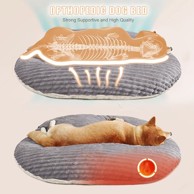 Patas Lague Reversible Orthopedic XL Dog Bed for Large Dogs 36''x24'', Memory Foam Supportive Therapy Fillings Deep Sleep Pet Beds with Removable Cover Soft Warm Washable Cat Cuddler Bed Grey