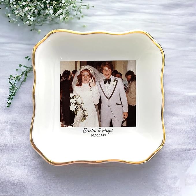 Custom Photo Ring Dish, Personalized Picture Trinket Tray, Wedding Anniversary Keepsake Jewelry Dish, Valentines Gift for Her Him Wife Husband Parents Grandparents