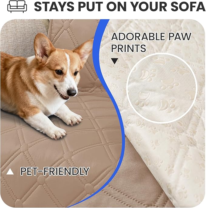 Waterproof Dog Bed Cover Pet Blanket, Soft Couch Cover for Dogs Washable, Non-Slip Dog Blanket Protect Furniture Couch Sofa Car for Puppy Large Dogs Cat (30x70 Inch, Khaki)