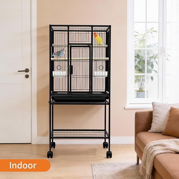 Large Bird Cage, 40.5" H Big Bird Cage with Stand for Parakeets Parrots Conures Lovebird Cockatiel Black