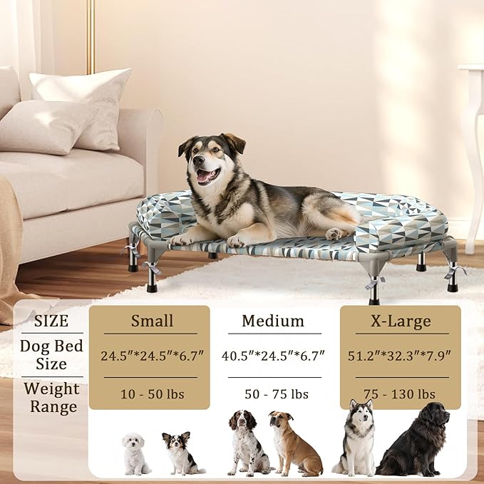 Orthopedic Dog Bed - Beds Bolster,Cooling Elevated Dog Beds with Metal Frame,Raised Dogs Bed,Easy to Assemble,Up to 80 lbs,Medium