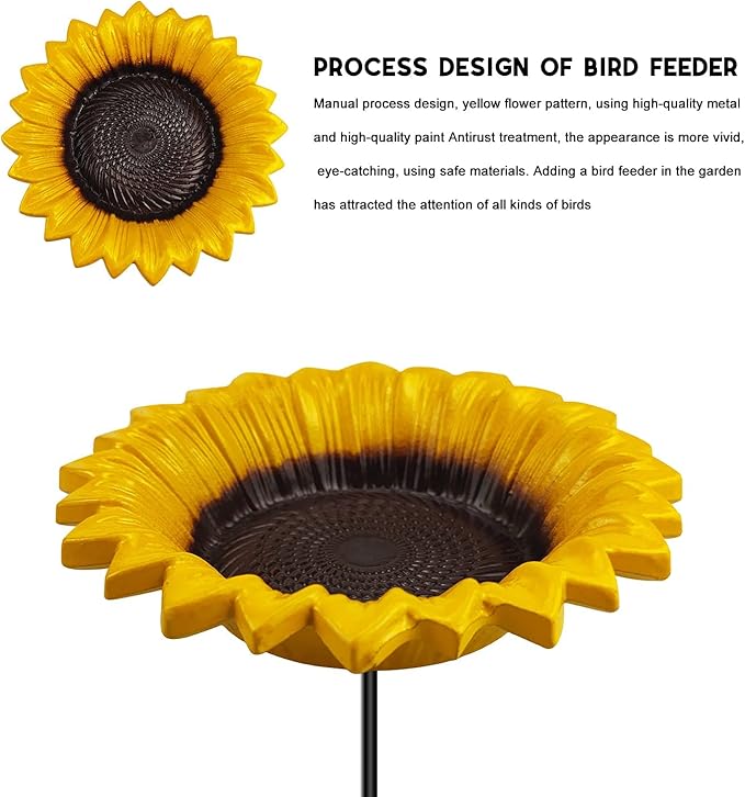 MIXXIDEA Sunflower Bird Feeder Baths for Outdoors Small Stick into Ground Cute Tray Feeders for Outdoor Garden Decoration Baths for Bird Lovers