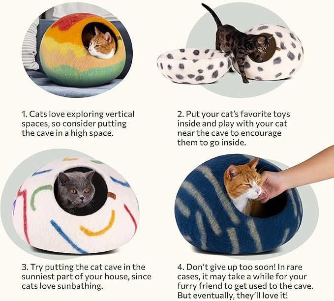 MEOWFIA Cat Cave – Premium Felt Cat Bed for Indoor Cats, Handmade Merino Wool (Tucson Sunset, Large)