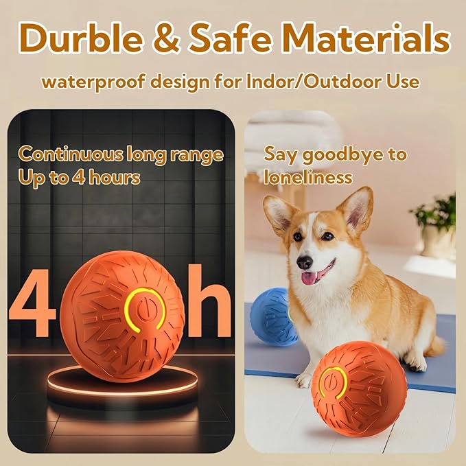 Interactive Dog Toys Dog Balls,Durable Motion Activated Automatic Rolling Ball Toys for/Small/Medium Dogs(Orange)