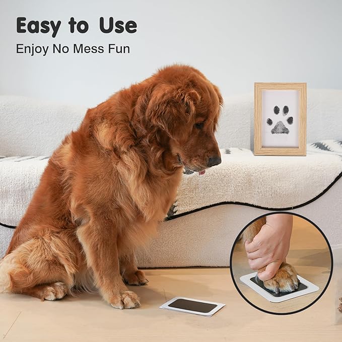 Inkless Paw Print Kit for Dogs,Cats & Babies - Clean Touch Dog Nose & Baby Handprint Kit,Mess Free Dog Paw Print Kit,4-Pcs Ink Pads & 2 Wooden Frames - Keepsake Gifts for Pet Lovers,New Moms